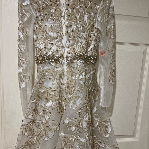Mac Duggal White Gown with Gold Accents - Picture 2 of 5